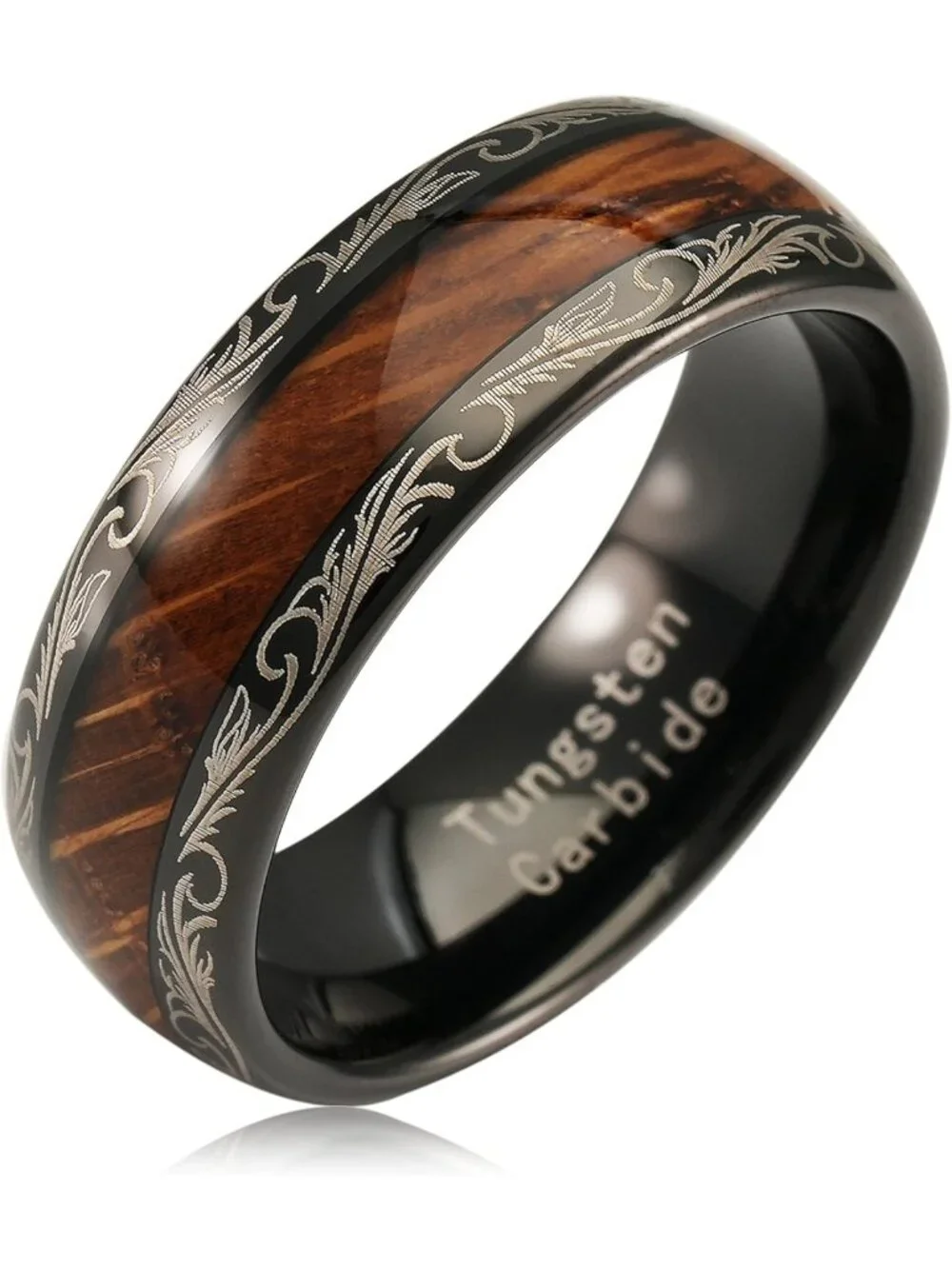 Vintage Tungsten Rings for Men & Women, Whiskey Barrel Wood Inlay, Sizes 6-16
